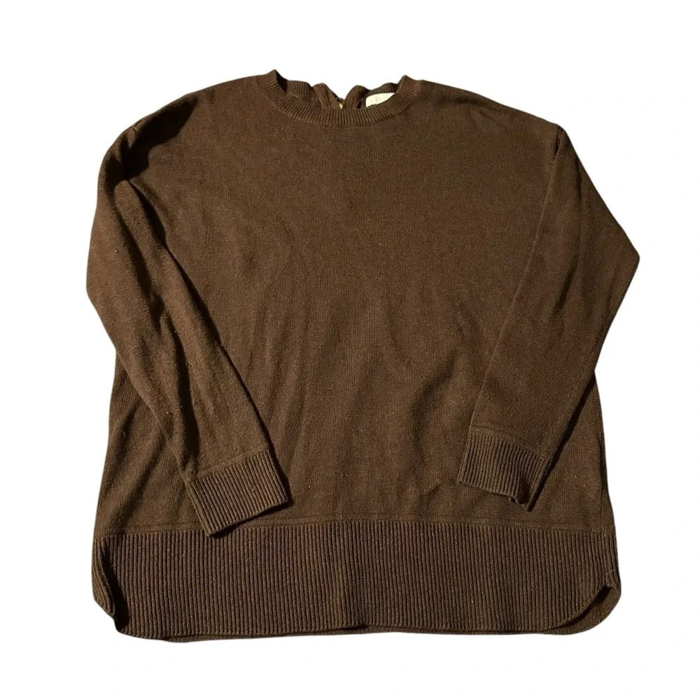 H&M Conscious women's brown crew neck sweater size small, zipper on back
